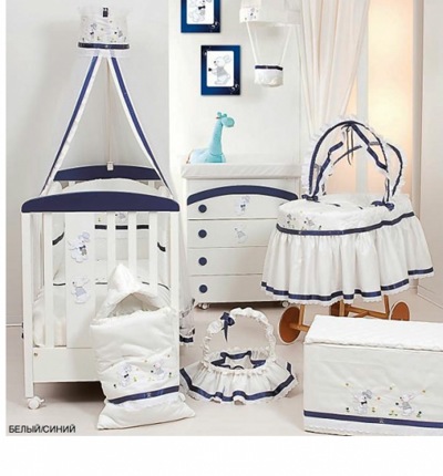 Детское постельное белье Ruggeri Coniglietti 7 предметов длинный борт белое/ синее